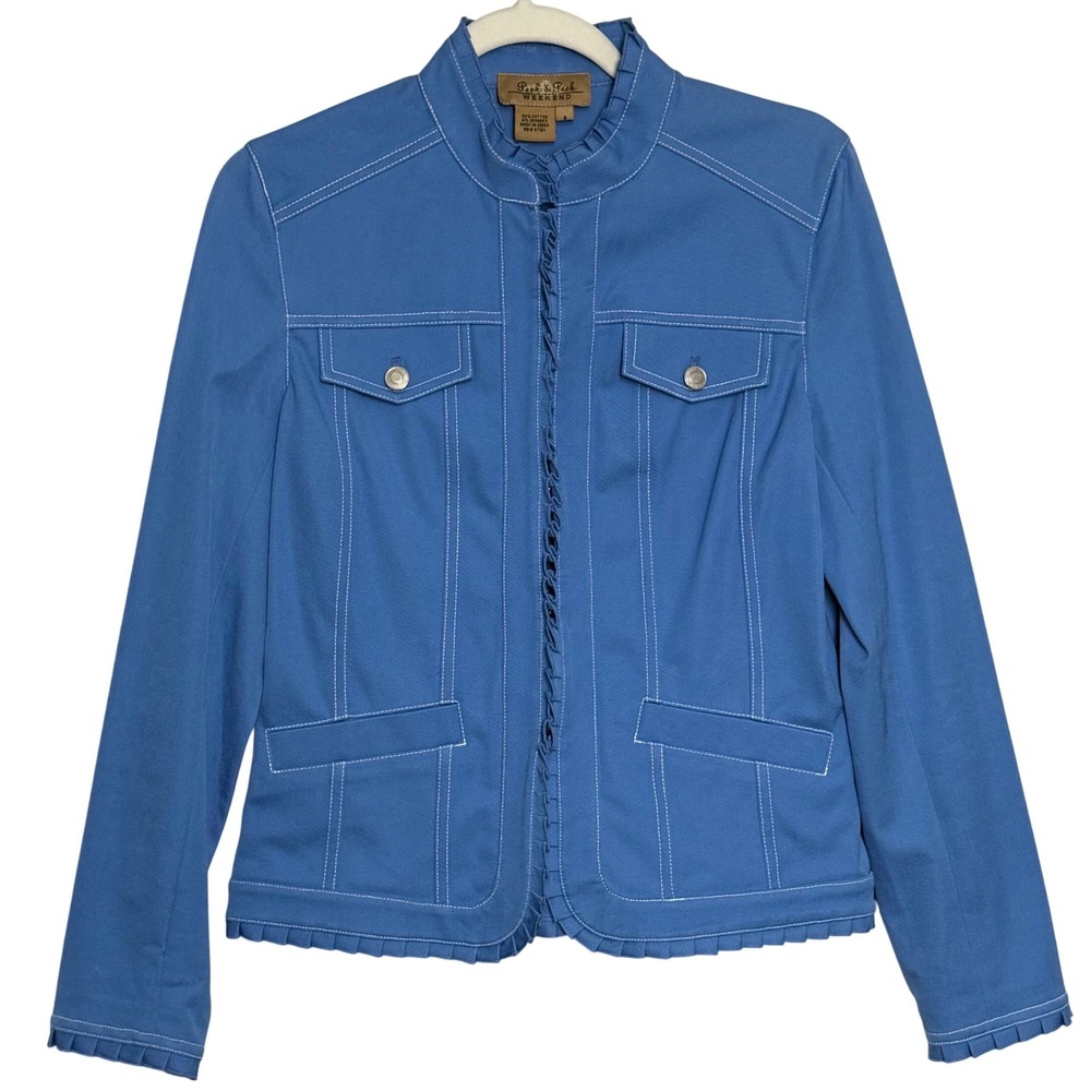 Peck & Peck Weekend Blue Utility‎ Jacket Ruffle Trim Size 4